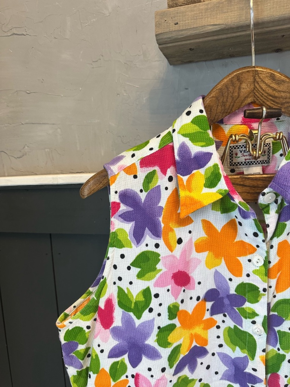 Vintage Colorful 100% Cotton Multicolor Floral Plus SIze Button-Up Top sz 18/20 - Picture 3 of 10